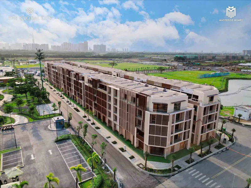 Một dãy nhà phố SOHO đã hoàn thiện nhìn từ trên cao (ảnh thực tế)