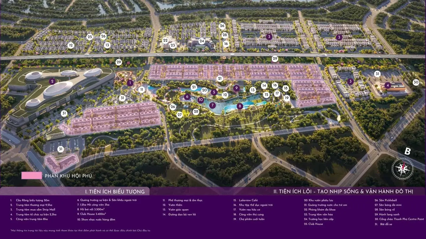 Mặt bằng 32 tiện ích Thanh Phú Centre Point: công viên trung tâm, hồ cảnh quan, Mega Mall, Club House, sân thể thao