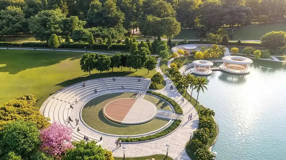 Quảng trường sự kiện 1,2 ha bên hồ cảnh quan Thanh Phú Centre Point với khán đài bậc thang