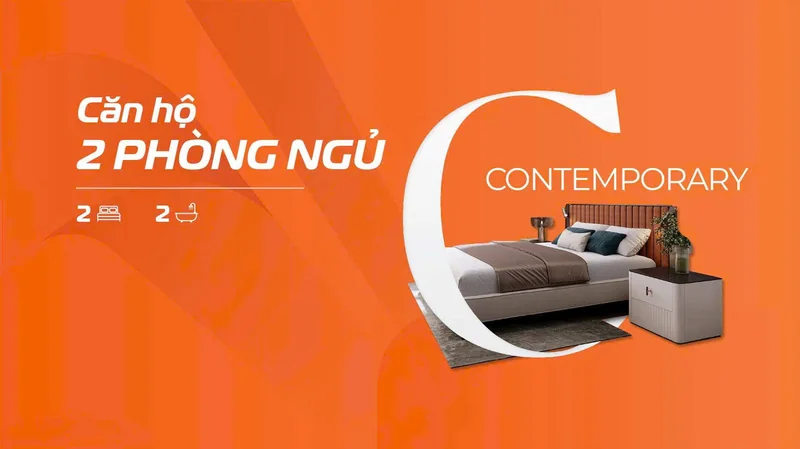 Nhà mẫu căn hộ 2PN The Aspira phong cách Contemporary: 2 phòng ngủ, 2 WC