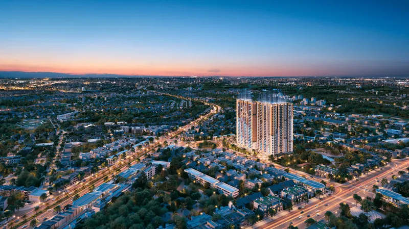 Phối cảnh The Aspira giữa khu dân cư Tân Đông Hiệp, 2 tháp 30 tầng và hồ bơi nội khu