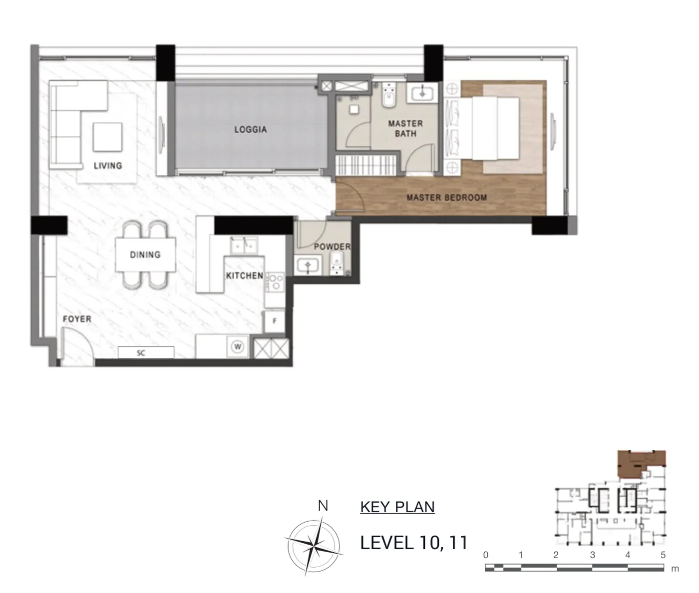 Layout căn hộ 1 phòng ngủ loại C7 The Berkley, diện tích sàn 106,24 m², có loggia