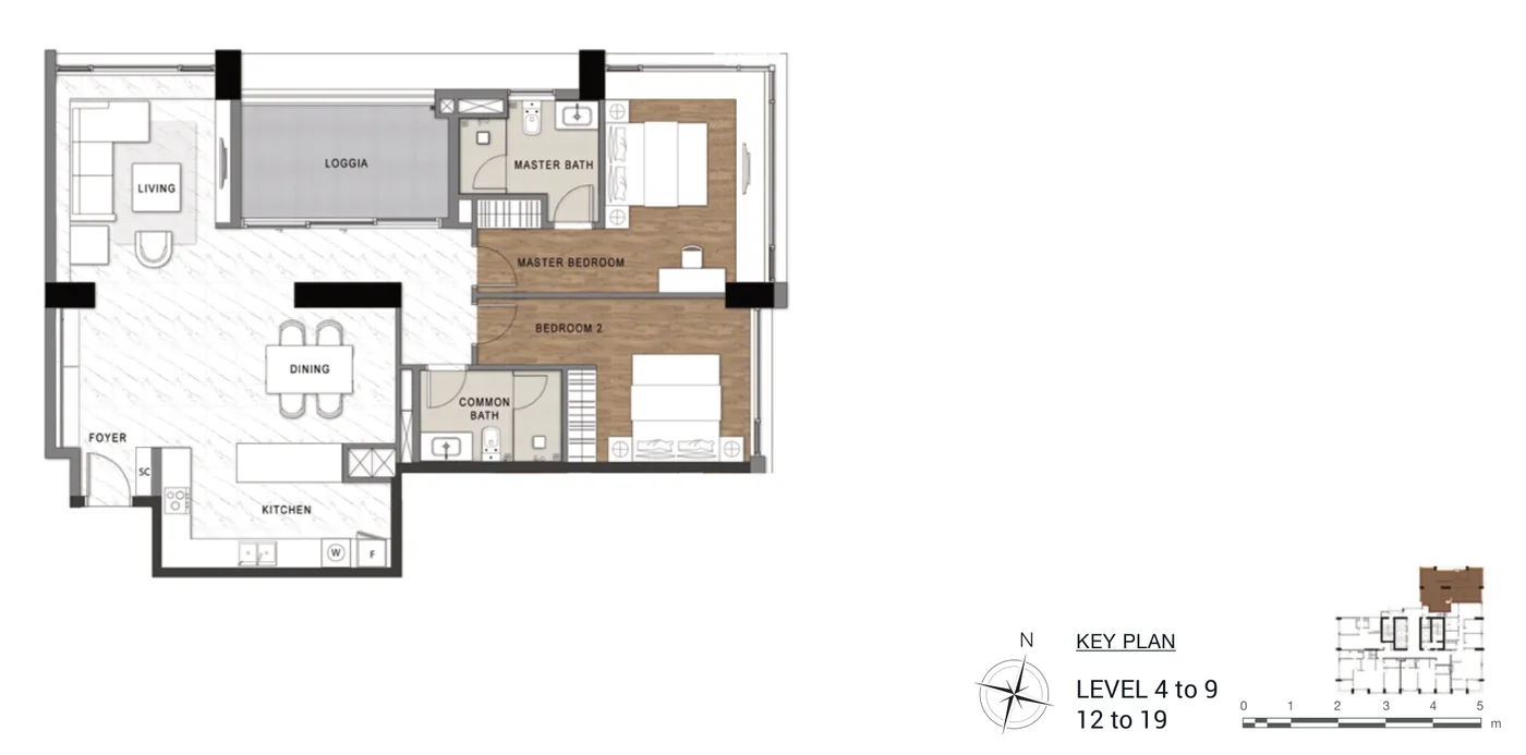 Layout căn hộ 2 phòng ngủ loại C1 The Berkley, diện tích sàn 141,70 m², có loggia