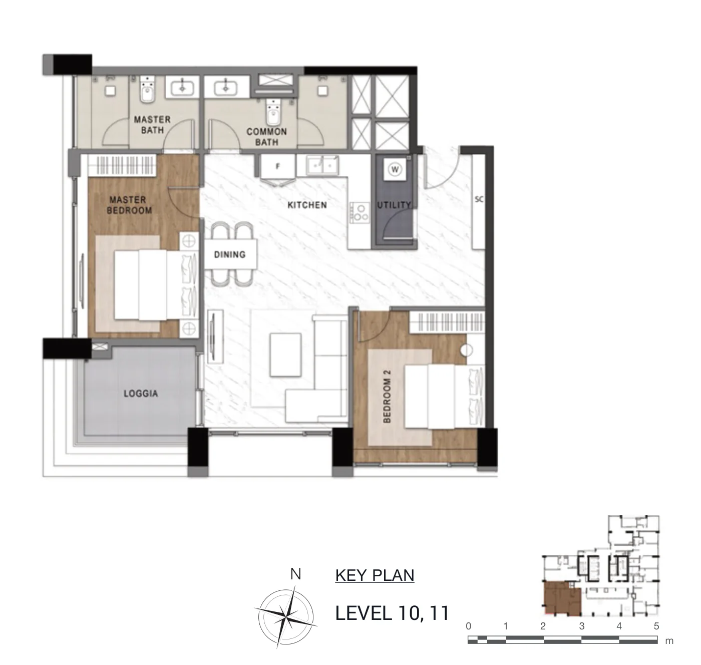 Layout căn hộ 2 phòng ngủ loại C10 The Berkley, diện tích sàn 112,53 m², có loggia