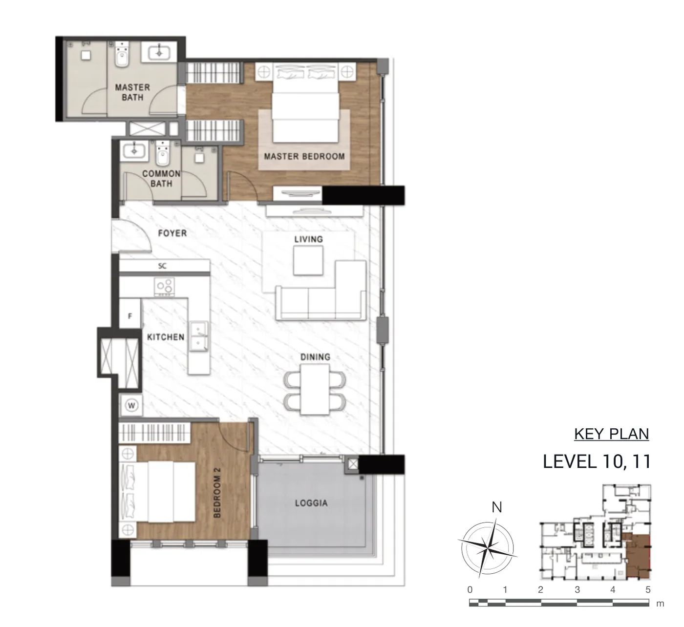 Layout căn hộ 2 phòng ngủ loại C9 The Berkley, diện tích sàn 116,62 m², có loggia