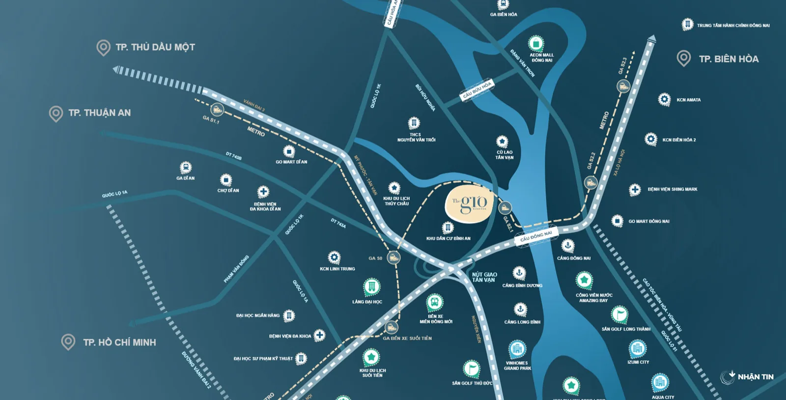 Bản đồ vị trí The Gió Riverside: Xa lộ Hà Nội, Vành đai 3, metro số 1, Bến xe Miền Đông mới, sông Đồng Nai