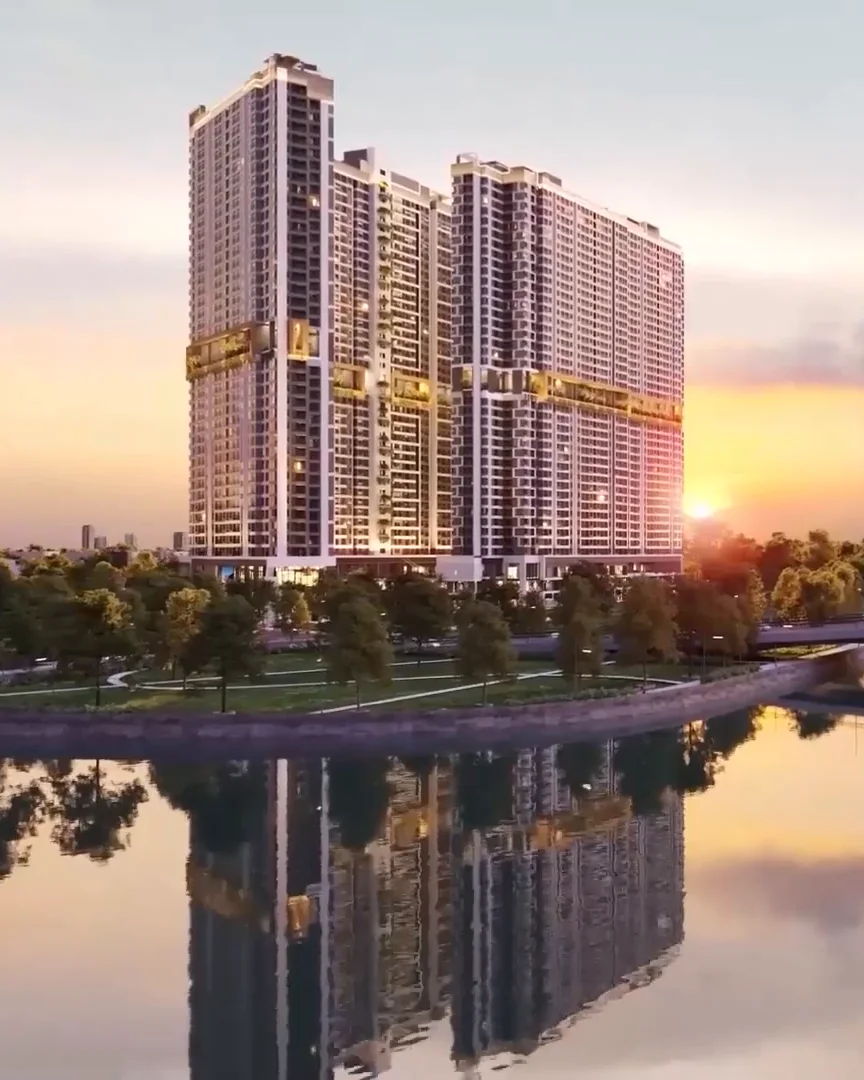 Hai tòa tháp The Gió Riverside soi bóng xuống sông Đồng Nai (phối cảnh minh họa)