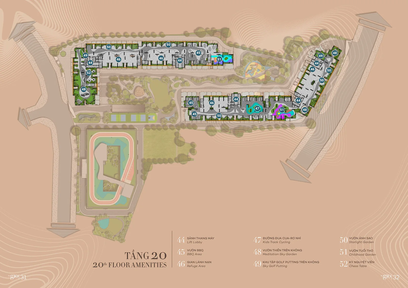 Mặt bằng tiện ích tầng 20 The Gió Riverside, tiện ích số 44 đến 52