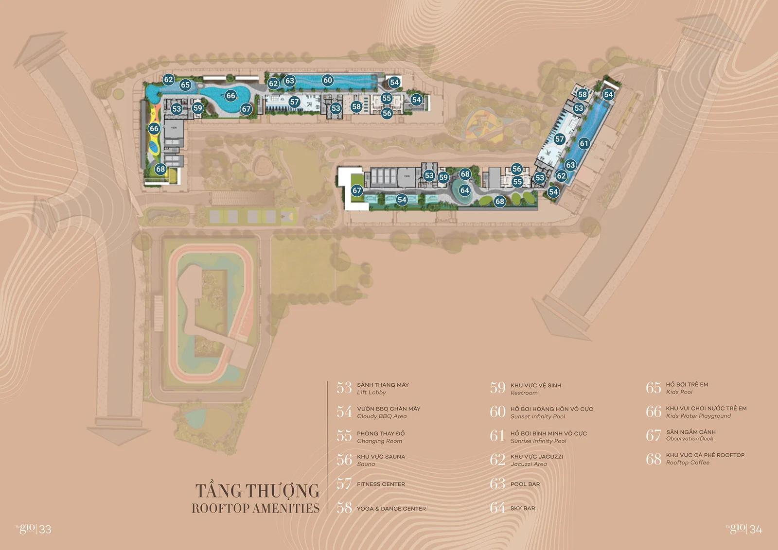 Mặt bằng tiện ích tầng thượng The Gió Riverside, tiện ích số 53 đến 68