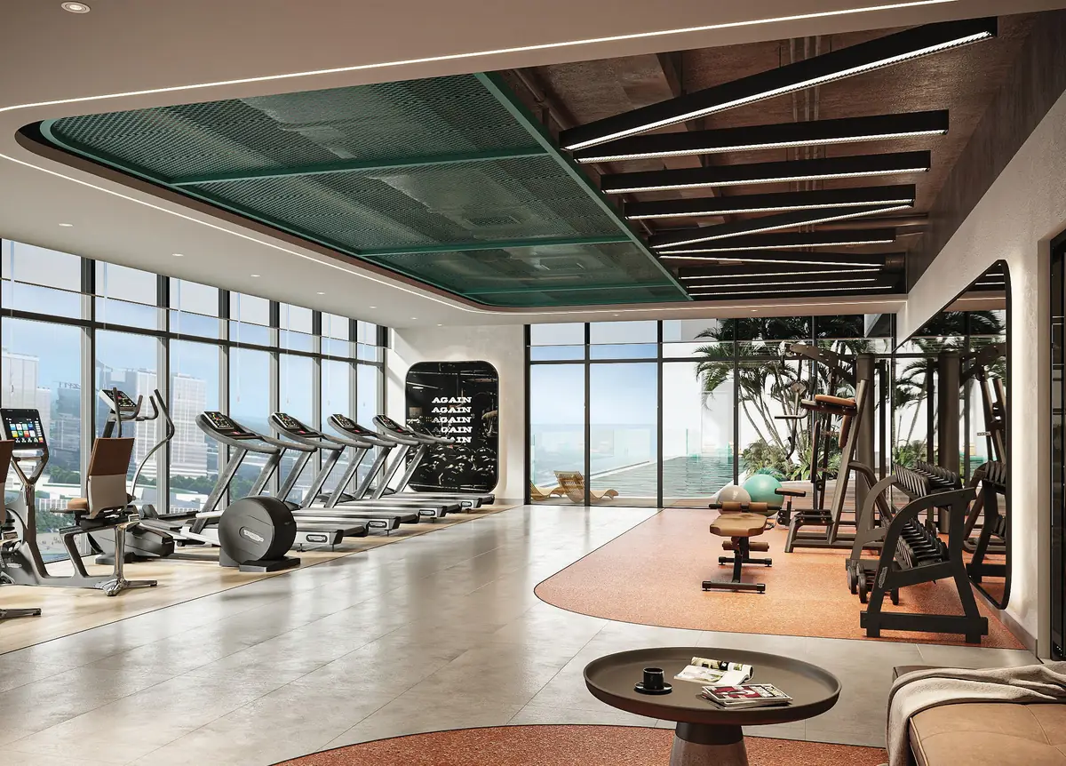 Phòng gym tầng 25 The NEST vách kính nhìn ra thành phố (ảnh minh họa)