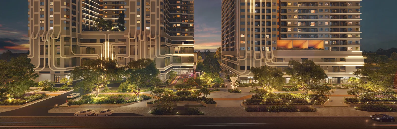 The NEST về đêm bên greenway của Midori Park (ảnh minh họa)
