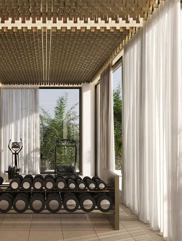 Phòng gym riêng nhìn ra vườn trong dinh thự The Sava (ảnh minh họa)