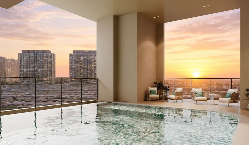 Hồ bơi trẻ em tầng 4 The Westique Residences, khu nước nông riêng cho bé cạnh sàn thư giãn