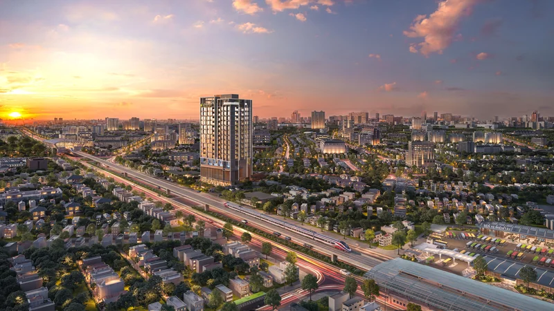 Phối cảnh trên cao The Westique Residences cạnh tuyến Metro số 3A dọc Kinh Dương Vương, gần ga Bến xe Miền Tây