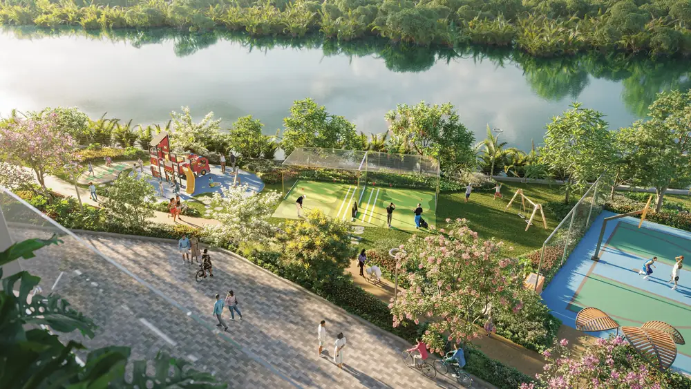 Công viên bờ sông 3.500 m² cạnh Trellia Vista: đường dạo, sân bóng rổ, chỗ tập golf