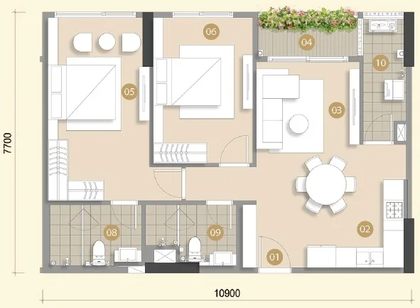 Layout căn hộ mẫu B1 Trellia Vista, 2 phòng ngủ, 2 WC, diện tích tim tường 81,52 m²