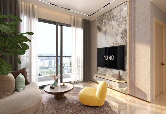 Phối cảnh nội thất tham khảo phòng khách căn hộ mẫu A Trellia Cove