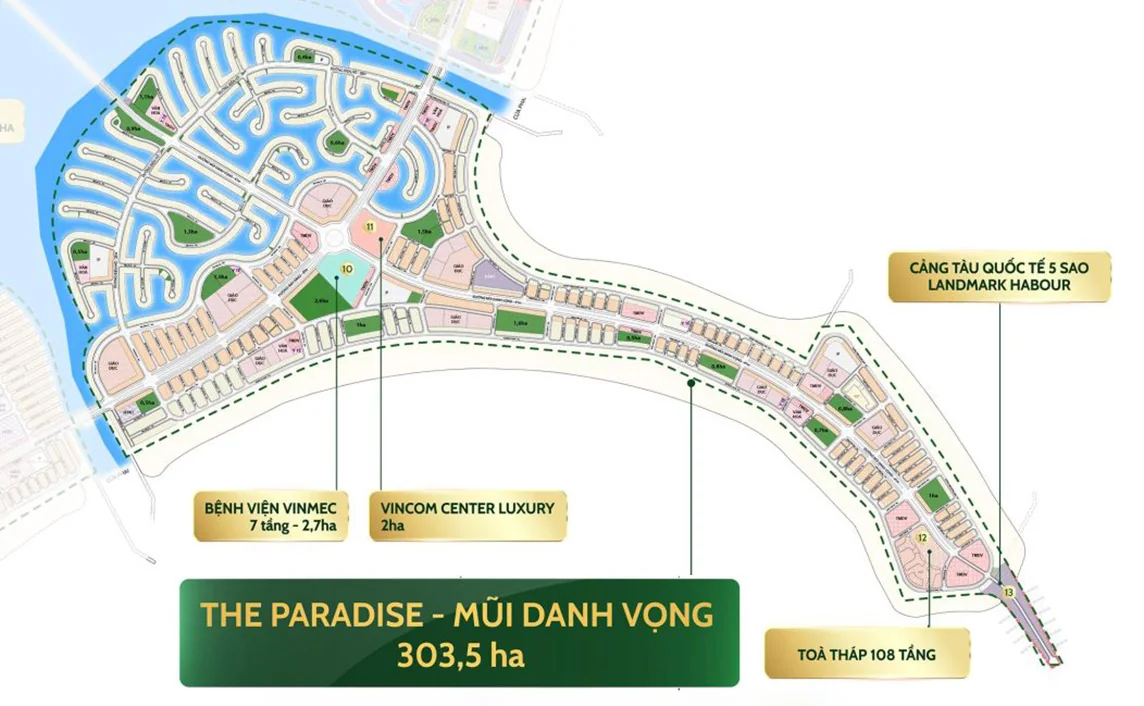 Phân khu The Paradise – Mũi Danh Vọng 303,5 ha với tháp 108 tầng và cảng tàu quốc tế